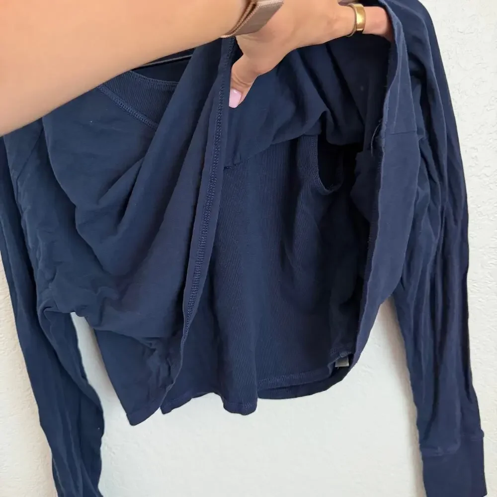 Free People FP Movement Stay With It Layer Long Sleeve Top Midnight Navy Blue XS